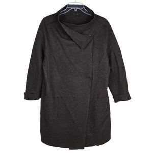 Eileen Fisher Petite 100% Wool Coat Sz PL Brown Asymmetric Collar Snap Button